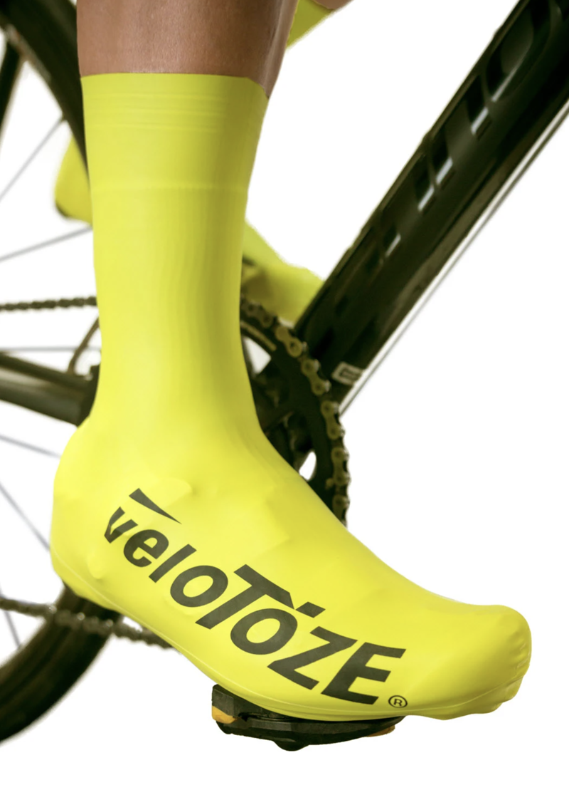 VeloToze Aero OverShoe Tall Hi Viz Yellow/White Logo-2